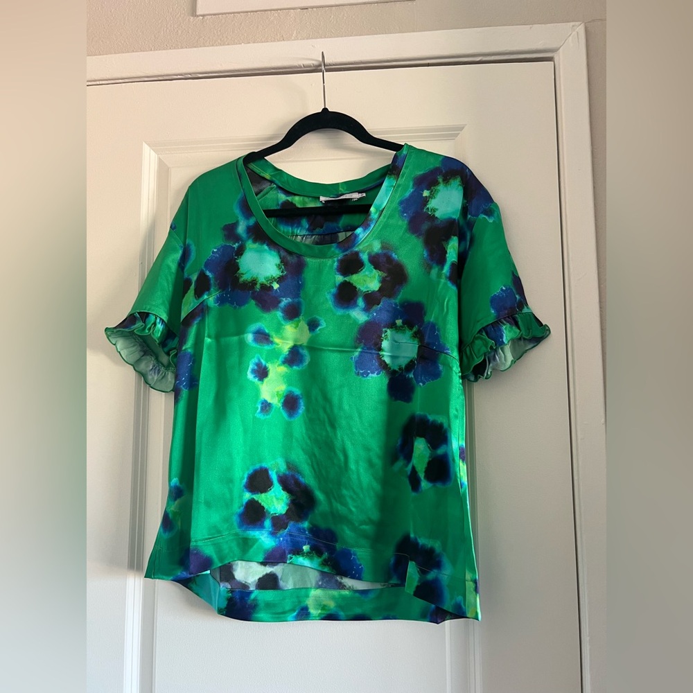 Green and Blue Ruffled Boxy Blouse